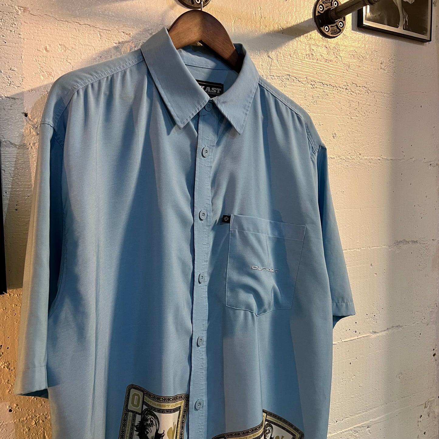 Vintage 90's Outkast Playing Card Short Sleeve Button Up Shirt - Size XL - Baby Blue/Multicolor
