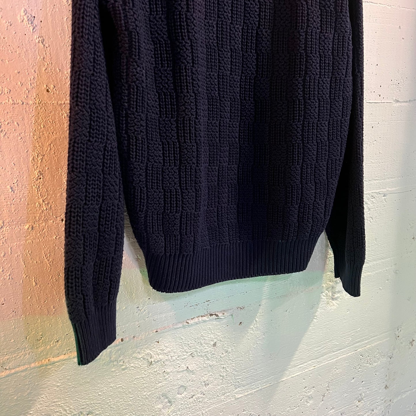 Vintage Eddie Bauer Cotton Knit V-Neck Sweater - Size Large - Navy - 100% Cotton