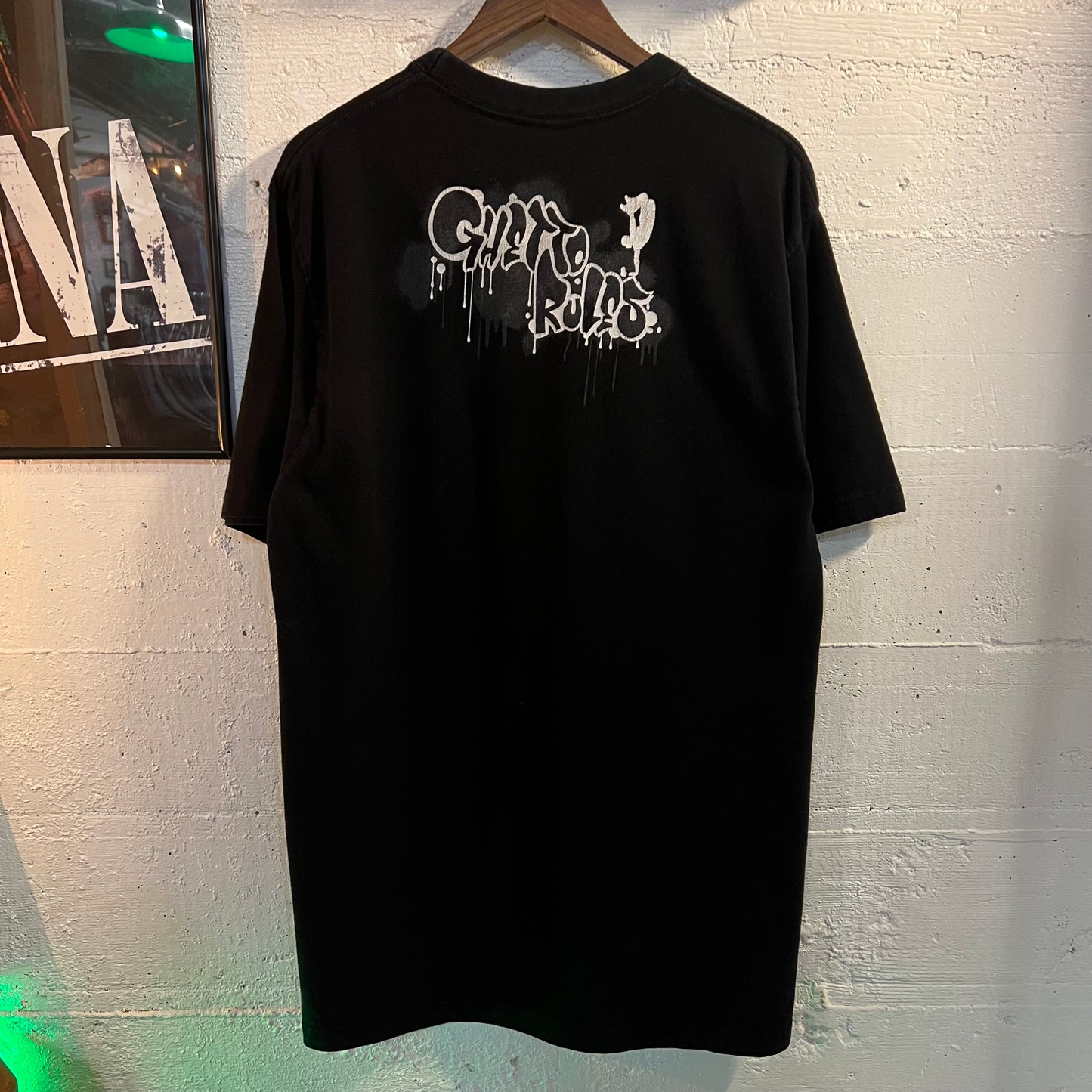 Vintage 2000's Bob Marley Big Print 'Ghetto Rules' T-Shirt - Size XL - Black