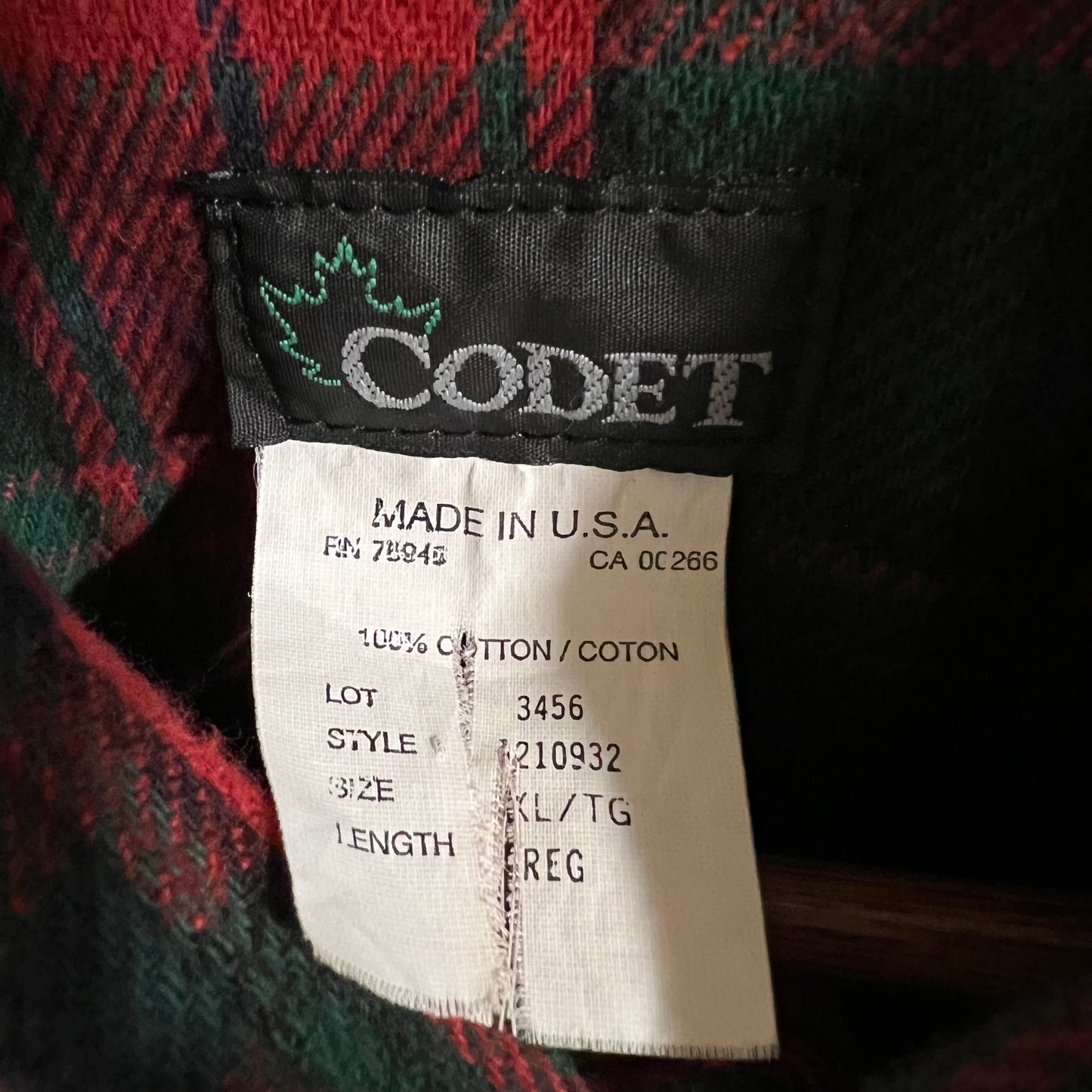 Vintage Codet Heavyweight Plaid Cotton Flannel Shirt - Size XL - Made In USA - Red/Black/Green