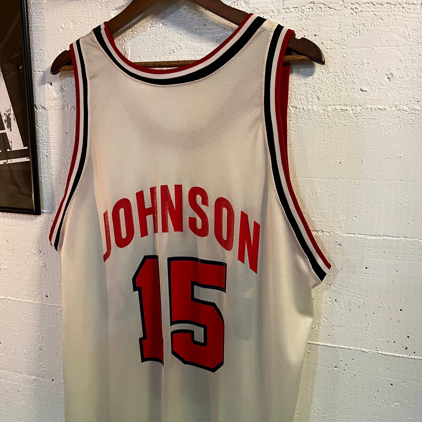Vintage 1992 Champion Team USA Dream Team 'Magic Johnson' #15 European Release Basketball Jersey - Size XL - Made In USA - Red/White/Blue
