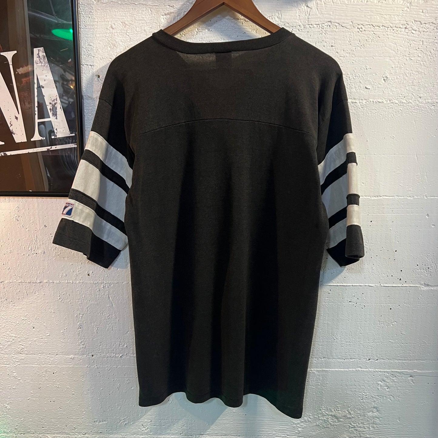 Vintage Logo 7 Los Angeles Raiders Jersey Style Single Stitch T-Shirt - Size Medium - Made In USA - Faded Black/White