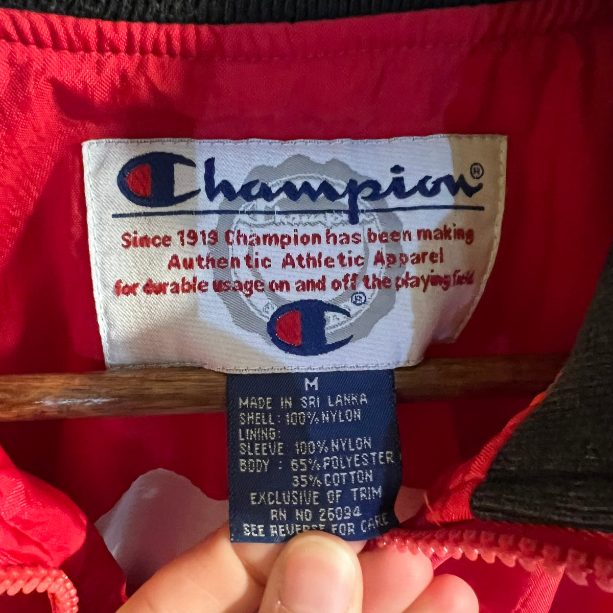 Vintage Distressed 90s Champion 1/4 Zip Up Windbreaker Jacket - Size Medium - Red/Black