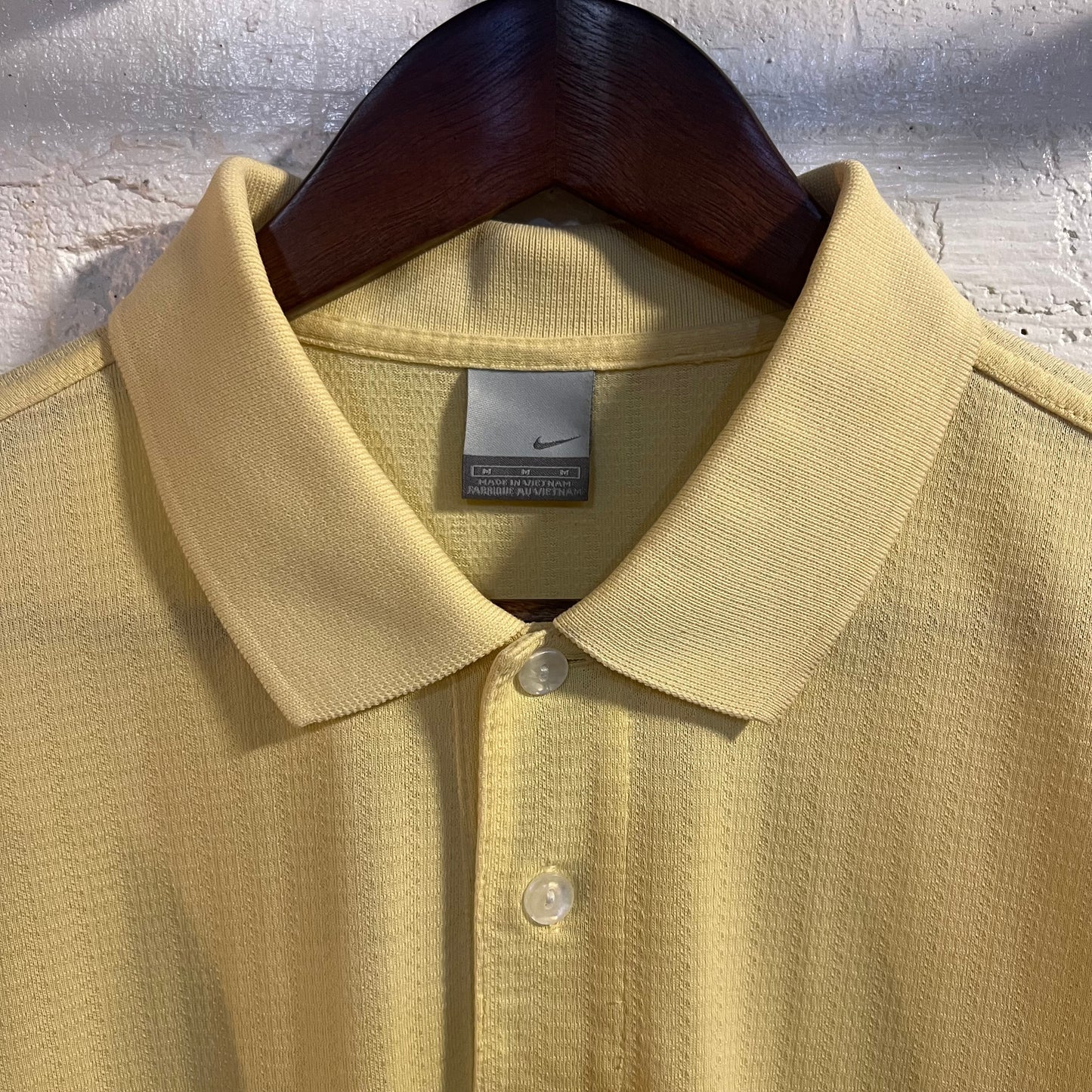 Vintage 2000's Nike Pique Cotton Mini Swoosh Polo Shirt - Size Medium - Light Yellow