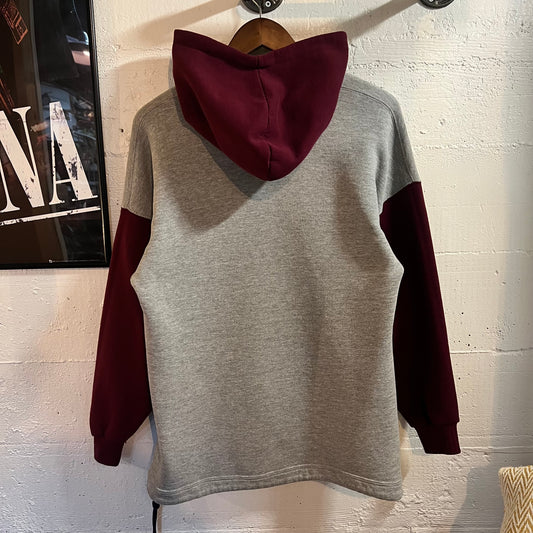 Vintage 90’s Russell Athletic 2-Tone Hoodie Sweatshirt - Size Medium - Made In USA - Heather Grey/Maroon/Navy