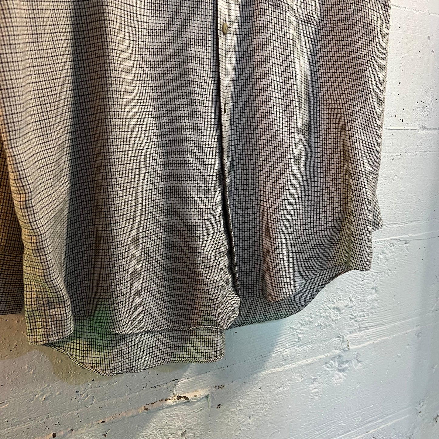 Vintage 90's Yves Saint Laurent Plaid Style Button Up Shirt - Size Large (16.5-32/33) - Off-White/Tan/Black