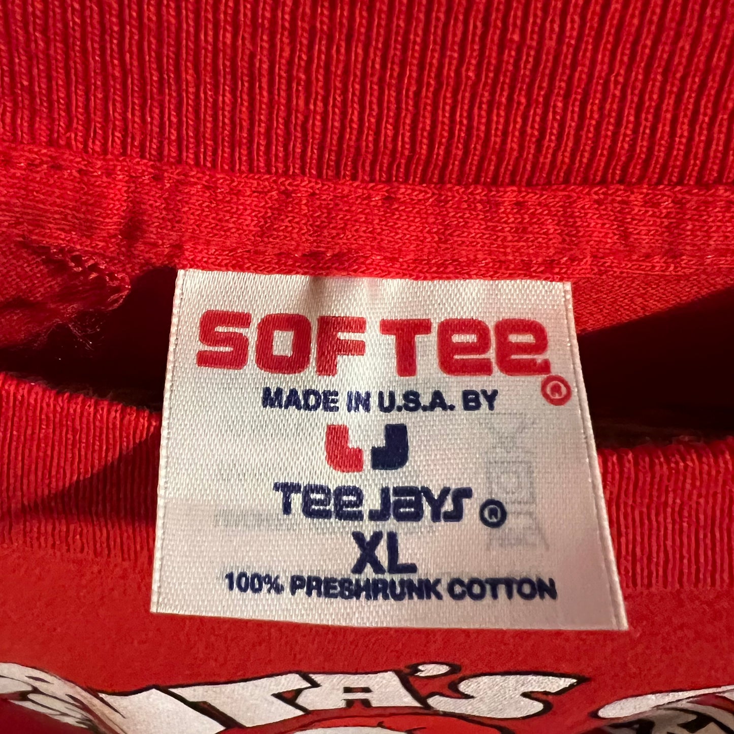 Vintage 90's J. Bates Christmas Cat 'Santa's Gift To Babes' Single Stitch Graphic T-Shirt - Size XL - Made In USA - Red