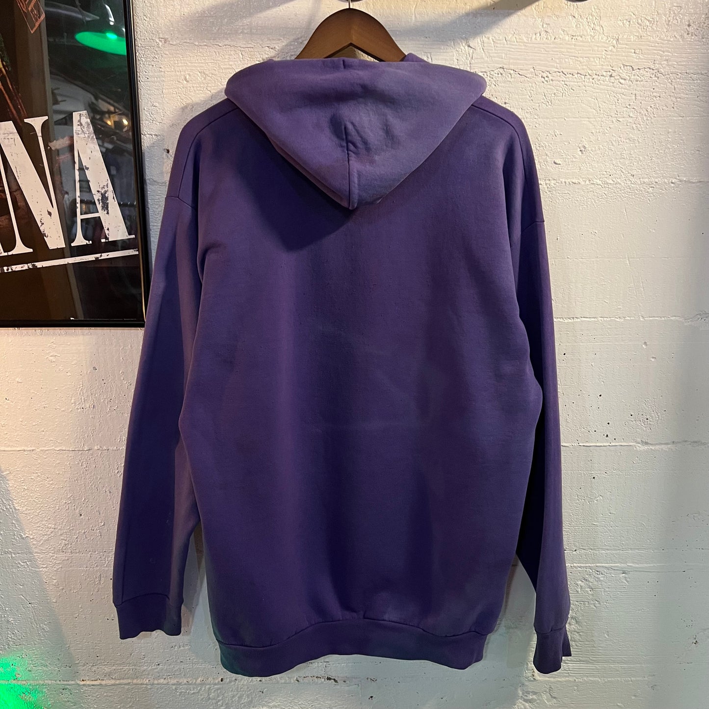 Vintage 2000's Distressed Sun Faded Elmira Wrestling Hoodie Sweatshirt - Size Large - Purple/Yellow/Grey