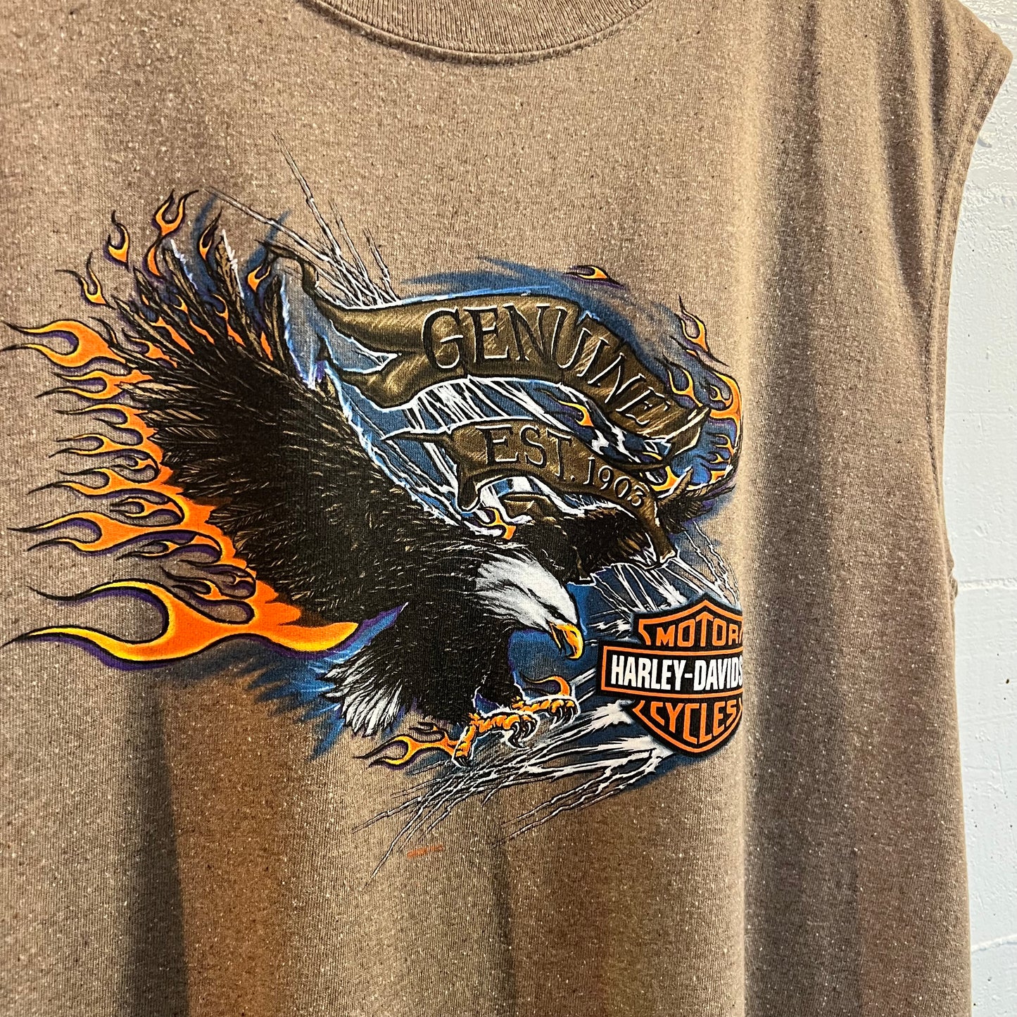 Vintage 2005 Harley Davidson Las Vegas, Nevada Muscle T-Shirt - Size Large - Made In USA - Brown/Multicolor