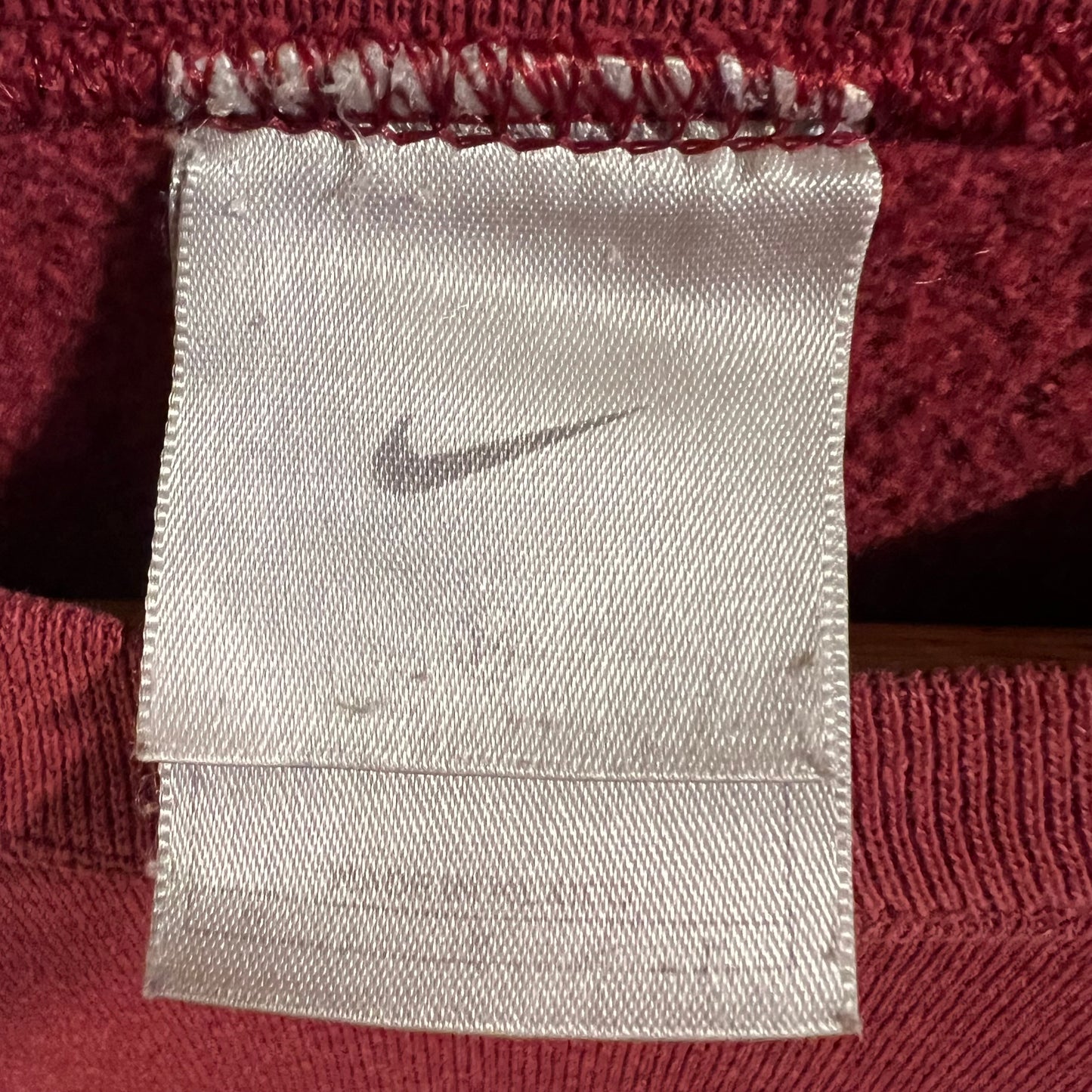 Vintage 2000's Nike Distressed Mini Swoosh Crewneck Sweatshirt - Size Medium - Maroon