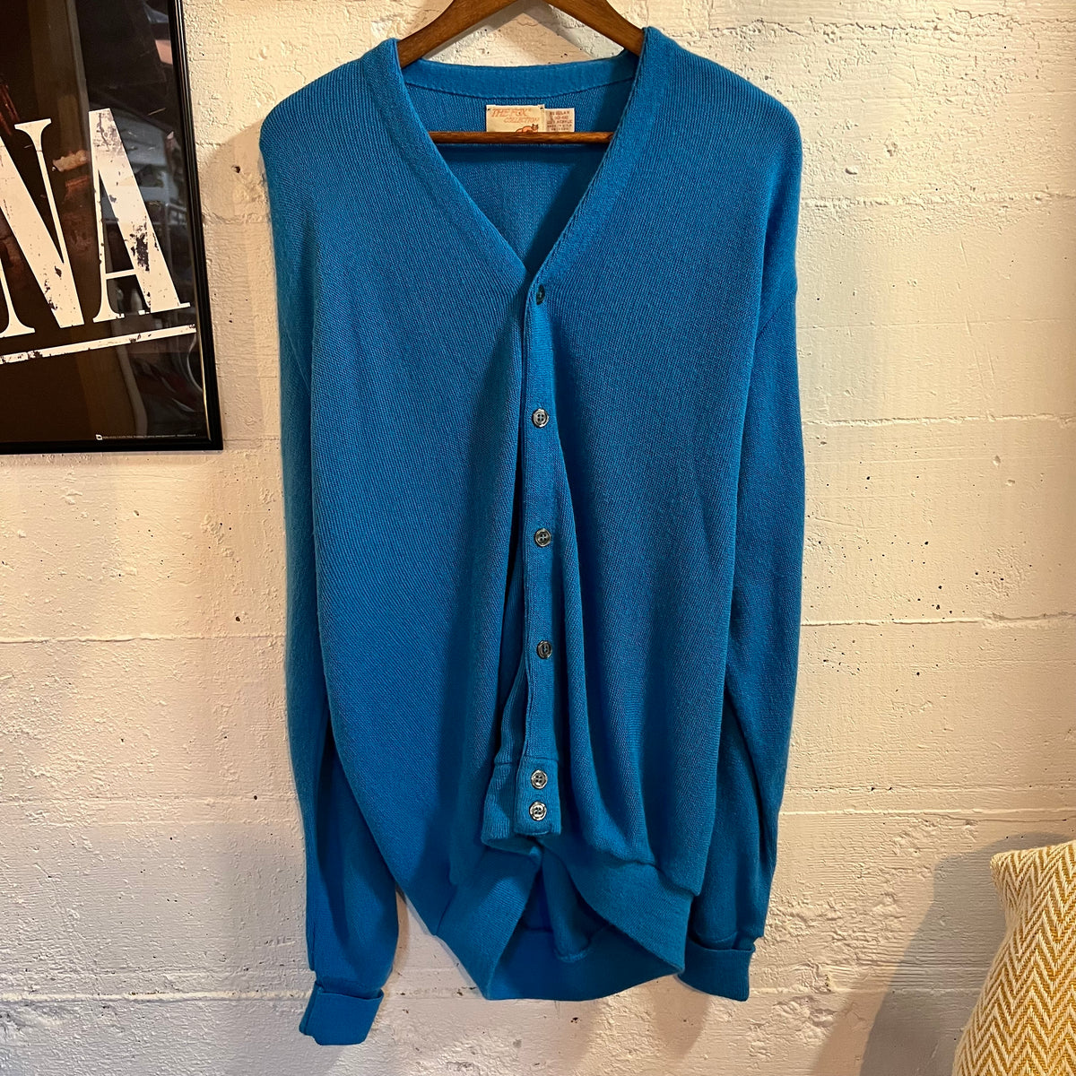 Vintage 70’s/80’s The Fox Collection J.C.Penney Knitted Cardigan Sweater - Size Large Regular - Made In USA - Blue