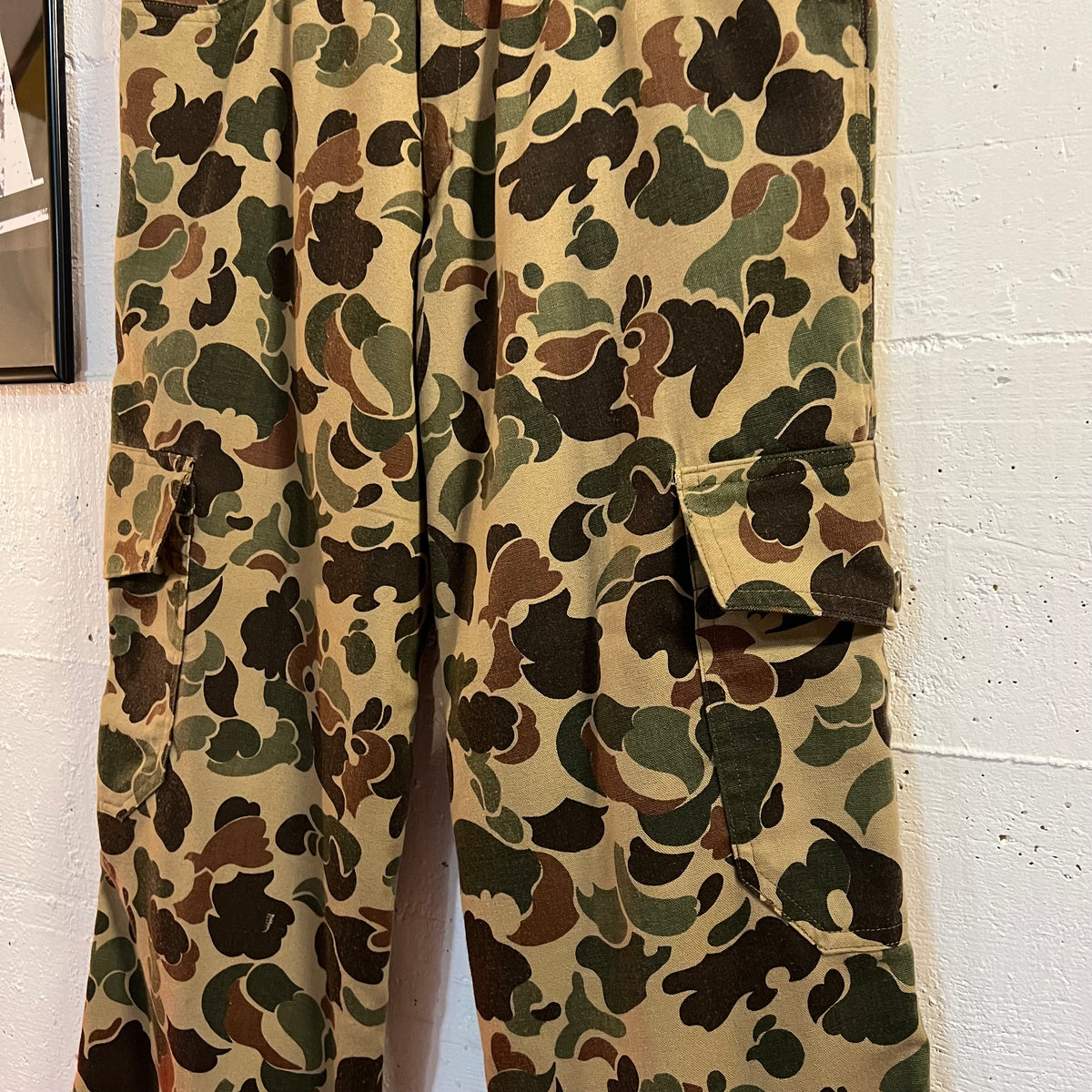 Vintage Duck Camo Cargo Hunting Field Pants - Size 30"/28" - Made In USA - Olive/Brown/Camo