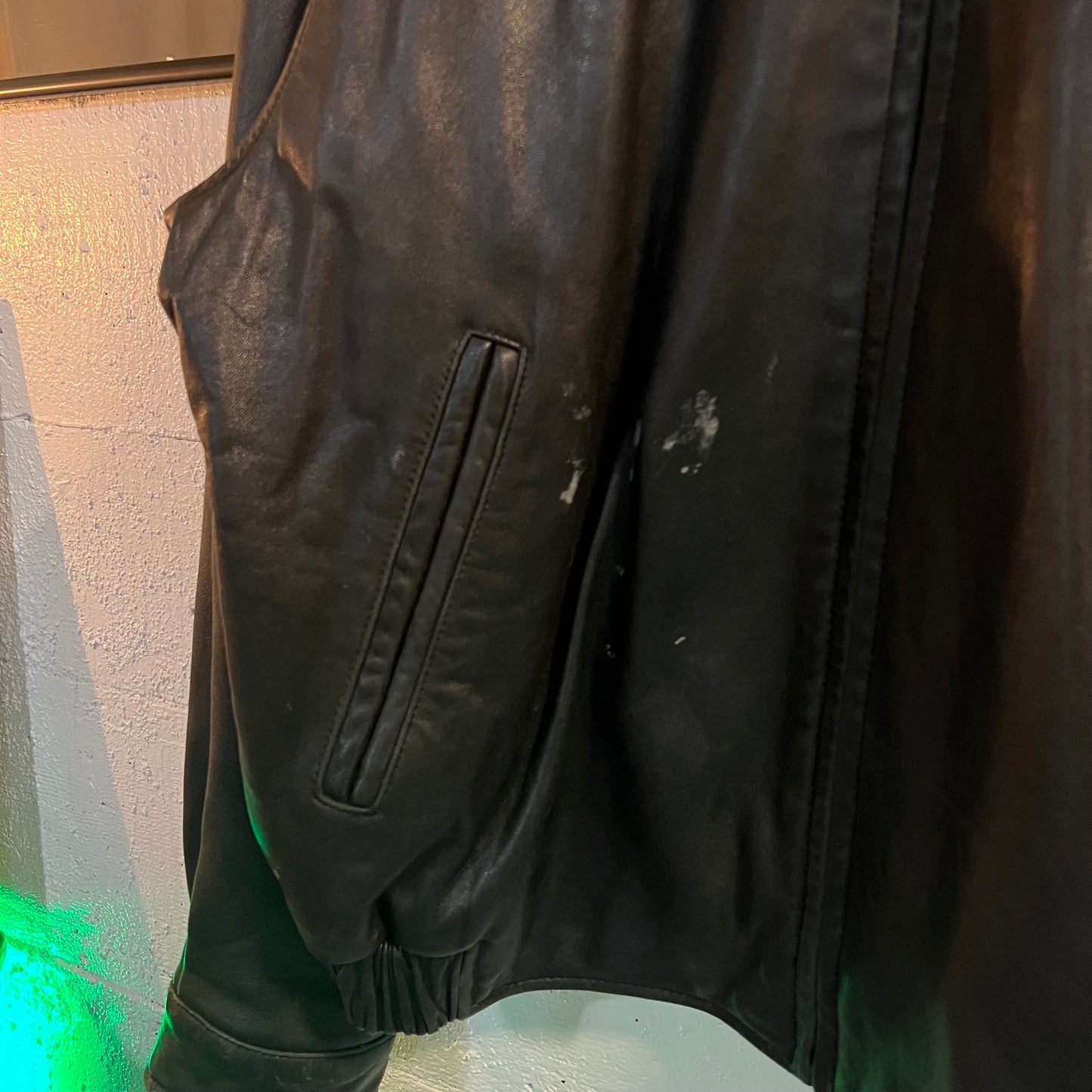 Vintage 90's Hathaway Black Leather Full Zip Bomber Jacket - Size XXL - 100% Leather