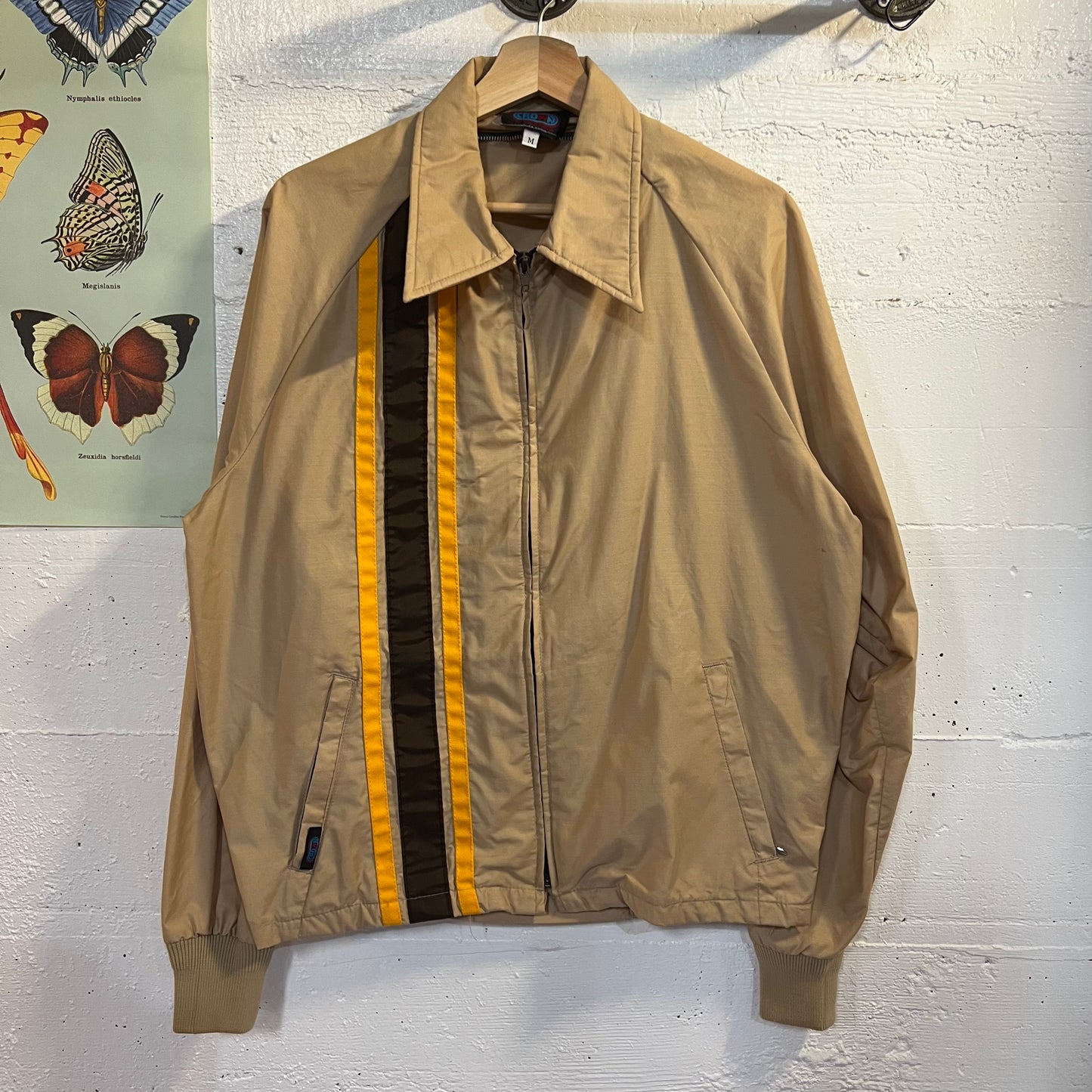 Vintage 1970's Crown Of California Racing Stripe Jacket - Size Medium - Made In USA
