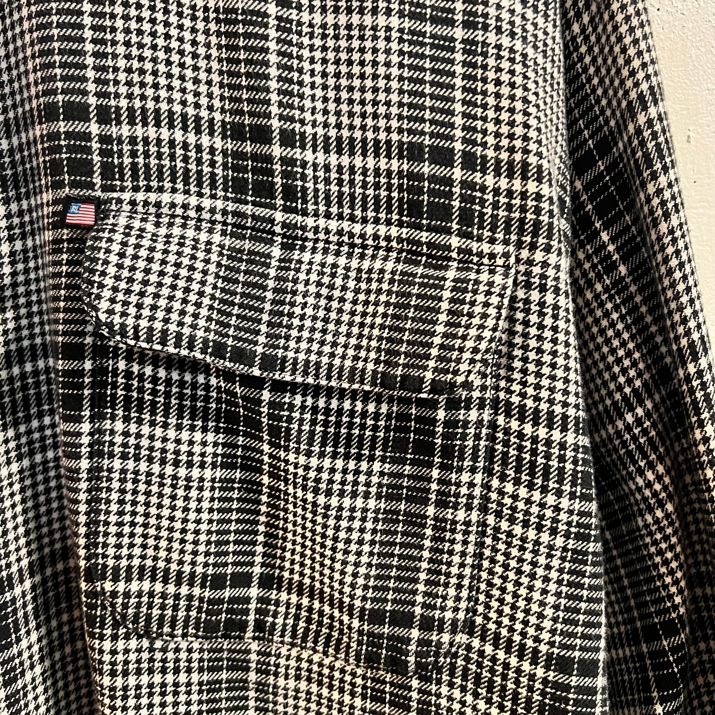 Vintage 90's Polo Jeans Ralph Lauren Houndstooth Micro Plaid Button Up Cotton Flannel Shirt - Size XL - Black/White