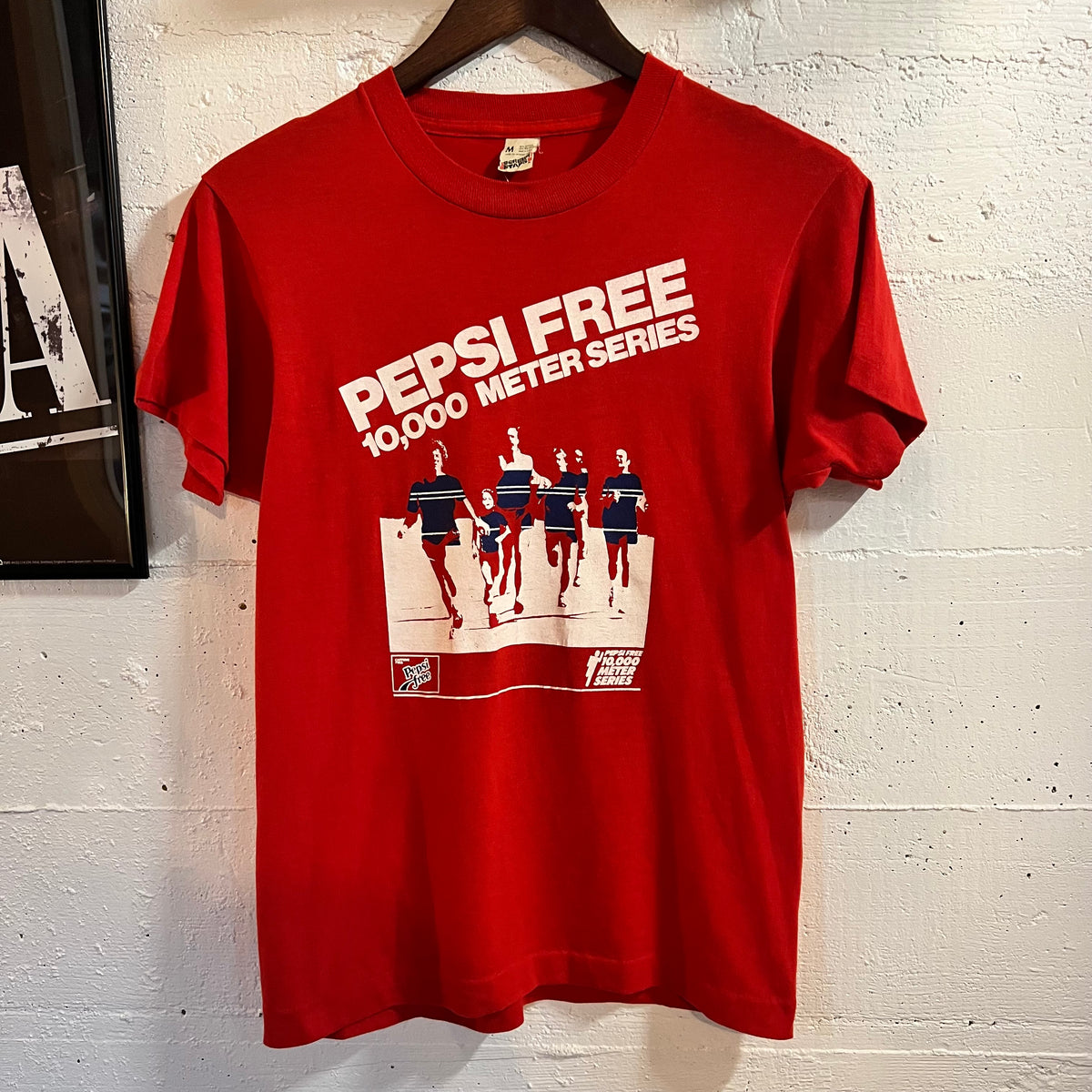 Vintage 80’s Pepsi Free 10,000 Meter Series Run Single Stitch T-Shirt - Size Medium - Made In USA - Red/White/Blue