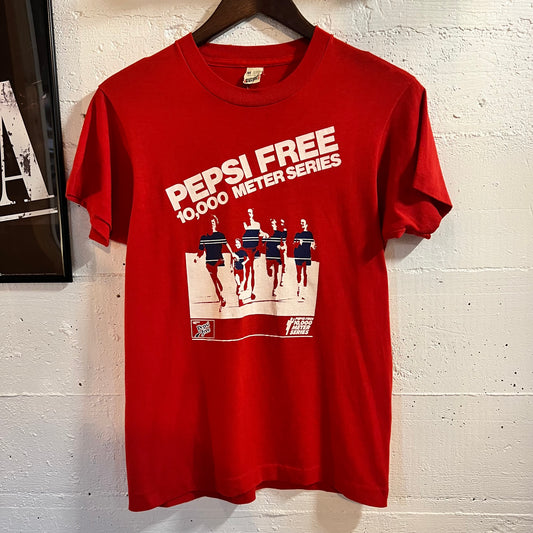 Vintage 80’s Pepsi Free 10,000 Meter Series Run Single Stitch T-Shirt - Size Medium - Made In USA - Red/White/Blue