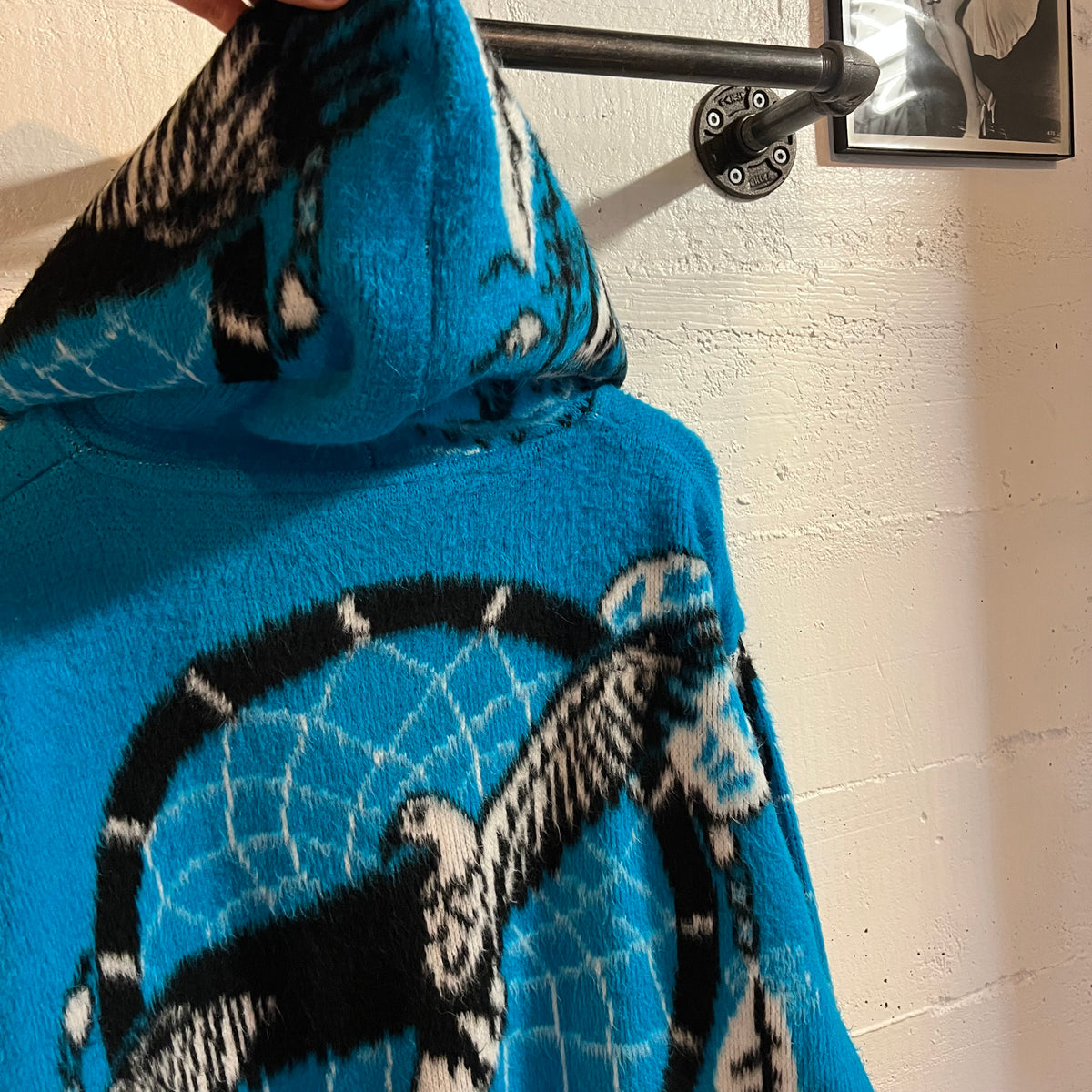 Vintage Native Dreamcatcher Fuzzy Zip Up Fleece Sweatshirt - Size XL - Blue/Multi