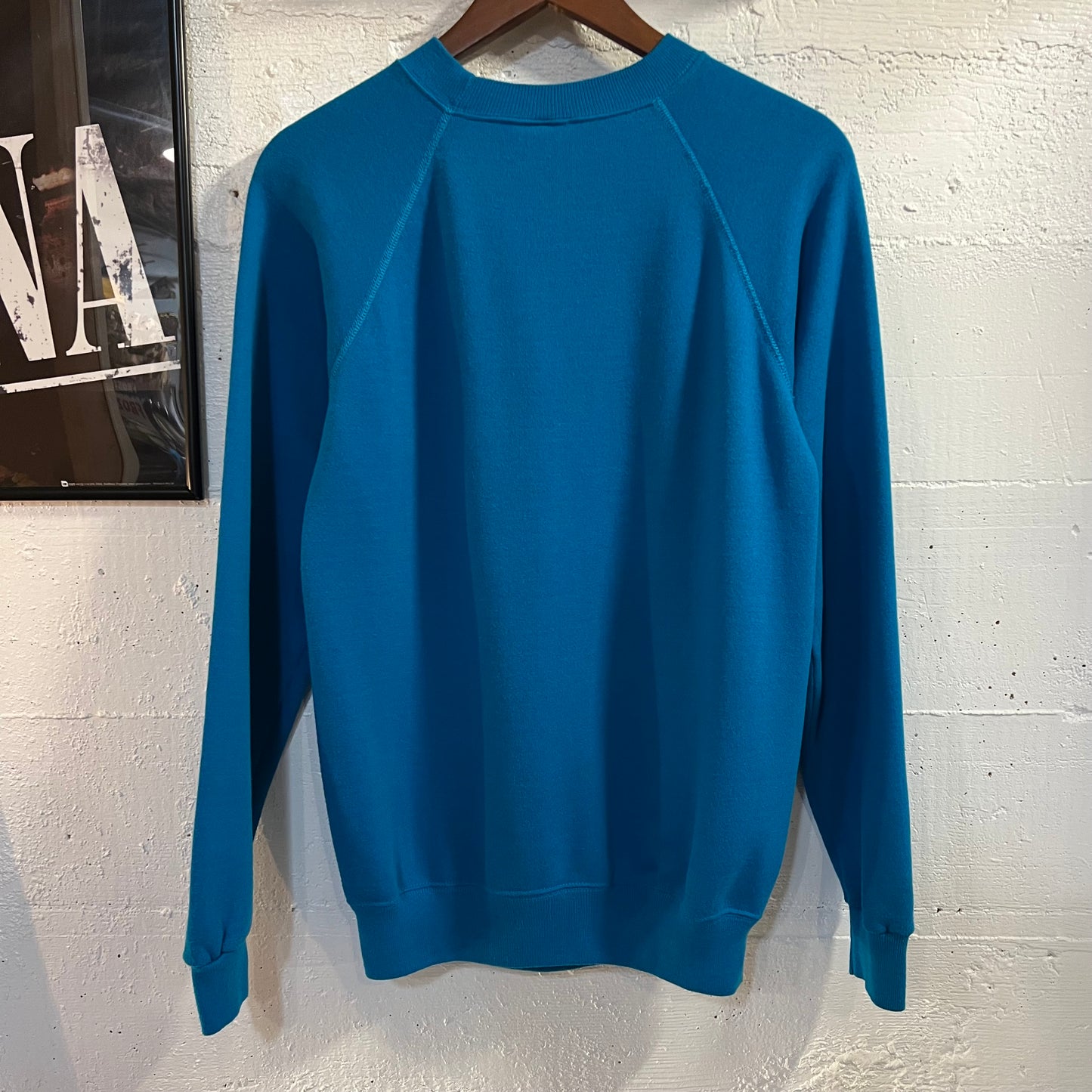 Vintage 80’s ‘Crew Of 89’ Raglan Sleeve Crewneck Sweatshirt - Size Medium - Made In USA - Turquoise/Black