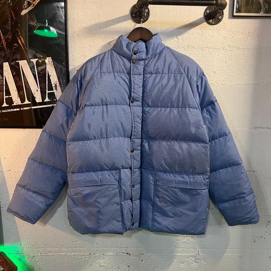Vintage 1970's JCPenney's Goose Down Puffer Coat - Size Large - Light Blue - Talon Zipper