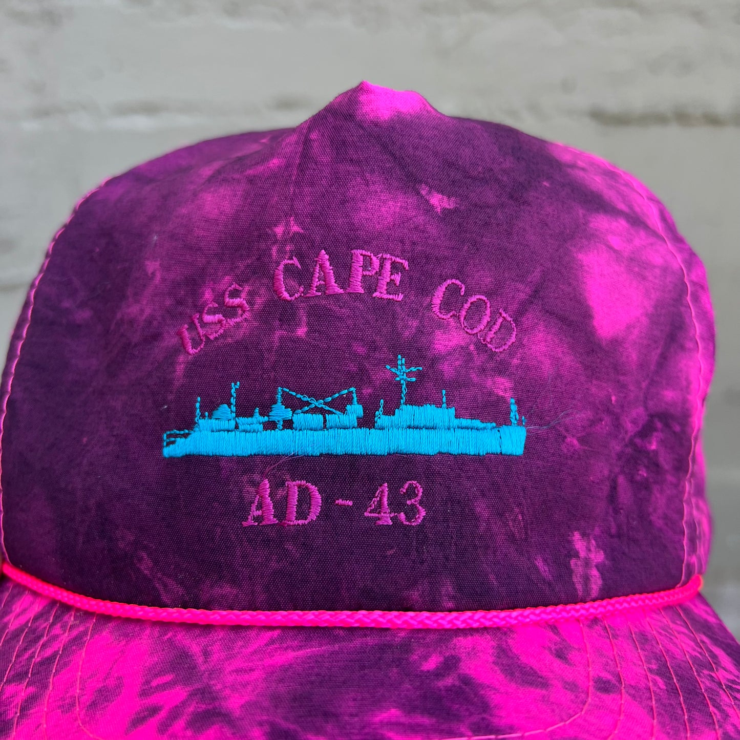 Vintage 90's USS-Cape Cod Embroidered Neon Tie Dye Nylon Snapback Hat - O/S - Pink/Turquoise