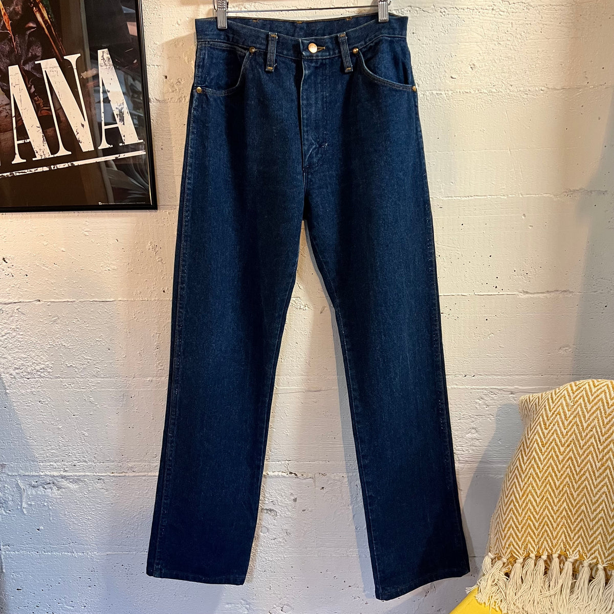 True Vintage 1970's Wrangler 13MWZ Cowboy Cut Dark Wash Indigo Denim Jeans - Size 32 (29" x 32") - Made In USA - Ideal Zipper