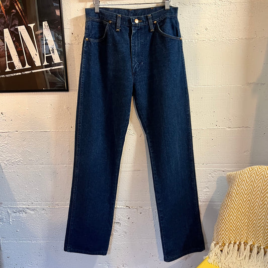 True Vintage 1970's Wrangler 13MWZ Cowboy Cut Dark Wash Indigo Denim Jeans - Size 32 (29" x 32") - Made In USA - Ideal Zipper