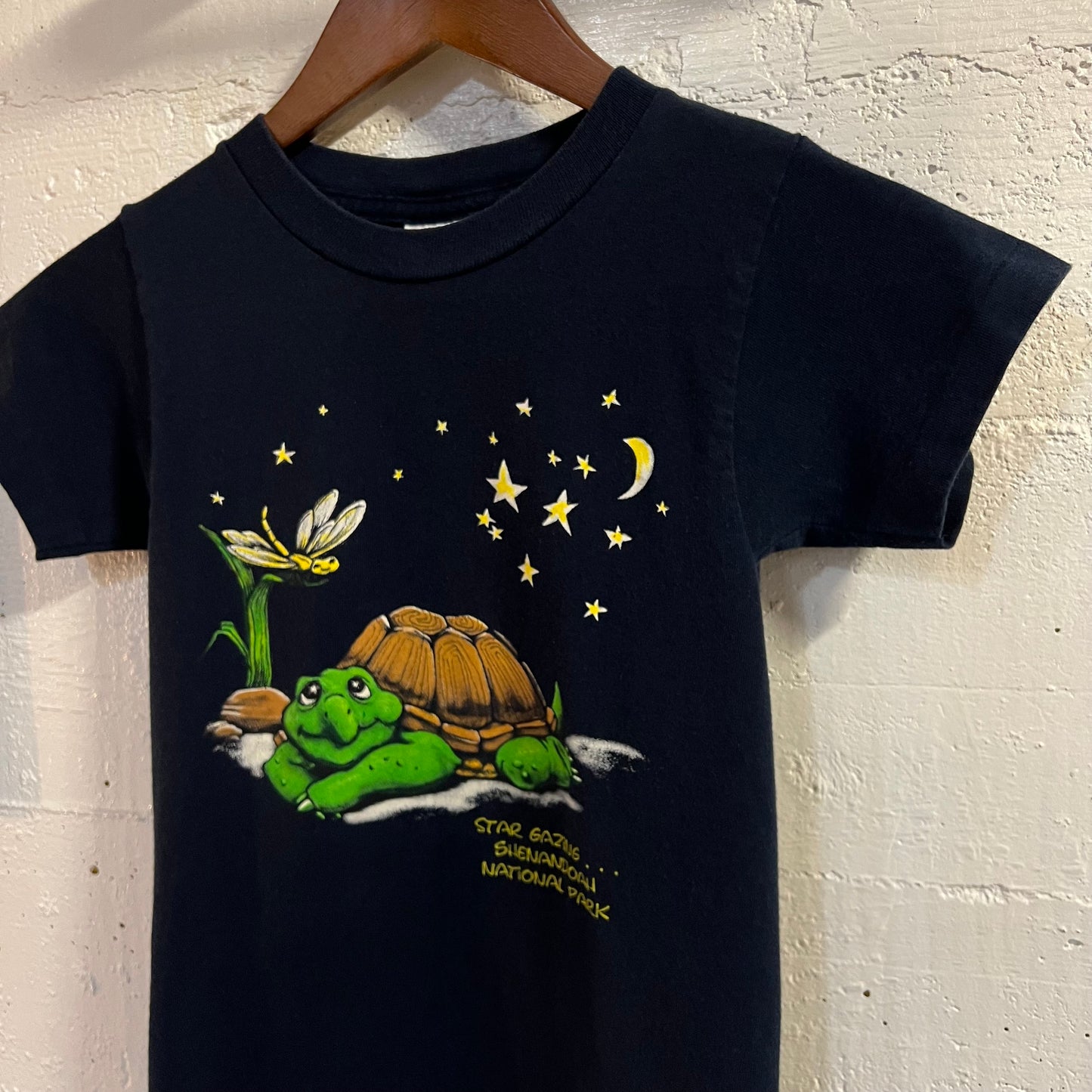 Vintage 90's Nature Turtle Stargazing National Park Single Stitch Baby Tee - Size XS - Made In USA - Navy