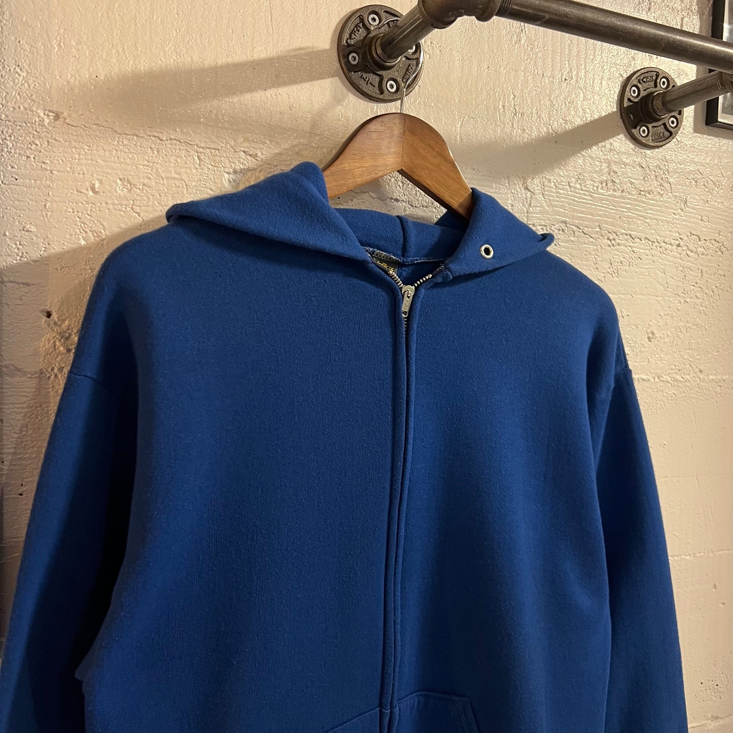 Vintage 1980's Jerzees 50/50 Blend Zip Up Hoodie Sweatshirt - Size Medium - Made In USA - Royal Blue