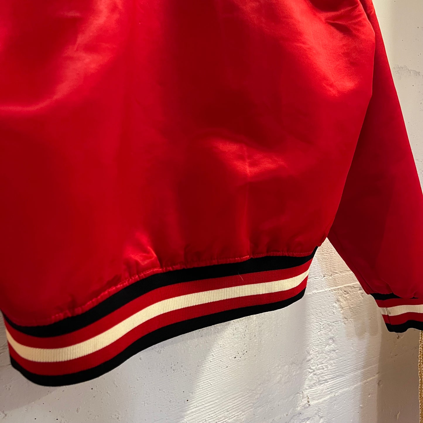 Vintage 1980's Starter Chicago Blackhawks Satin Bomber Jacket - Size Medium - Made In USA - Red/Black
