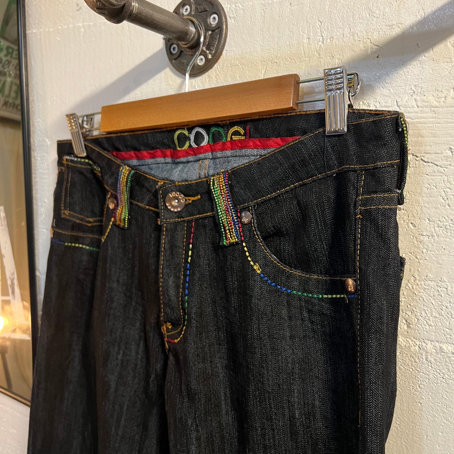 Vintage Y2K Coogi Embroidered Dark Wash Slim Fit Denim Jeans - Size 32"x 35" - Dark Raw Indigo/Multi
