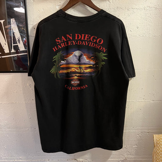 Vintage 90’s Harley Davidson San Diego California Graphic T-Shirt - Size XL - Made In USA - Black/Multi
