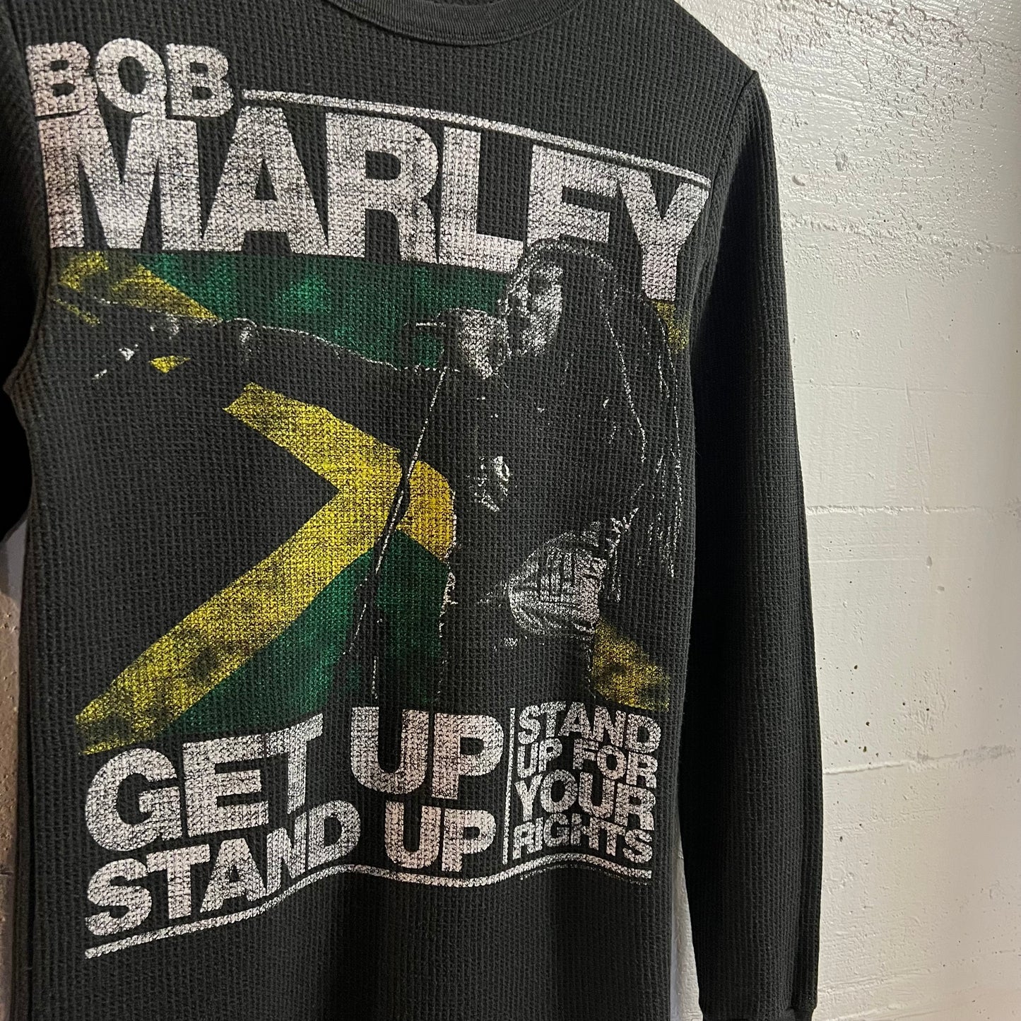 Vintage 90’s Bob Marley ‘Get Up Stand Up’ Long Sleeve Thermal T-Shirt - Size Large - Black/Multi