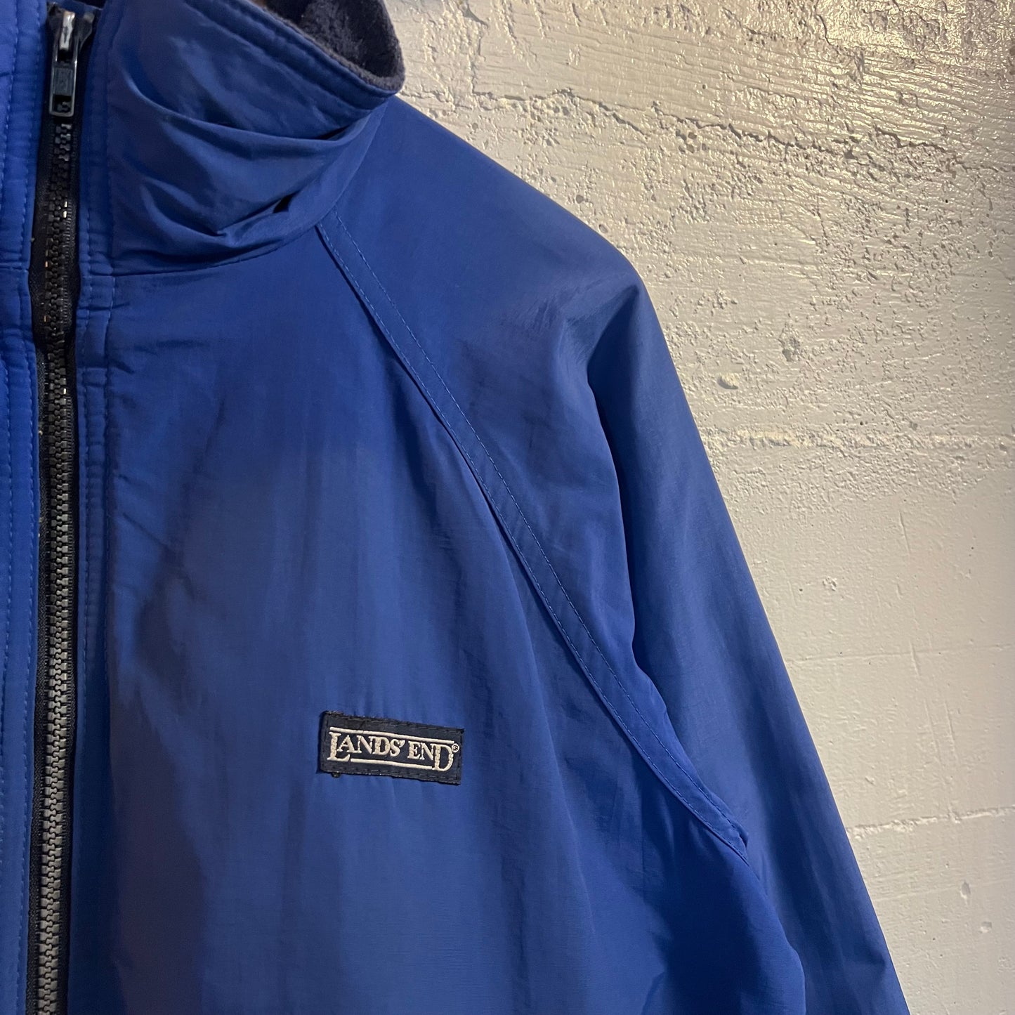 Vintage Distressed 90's Lands' End 'The Squall' Nylon Fleece Lined Jacket - Size Large - Made In USA - Blue