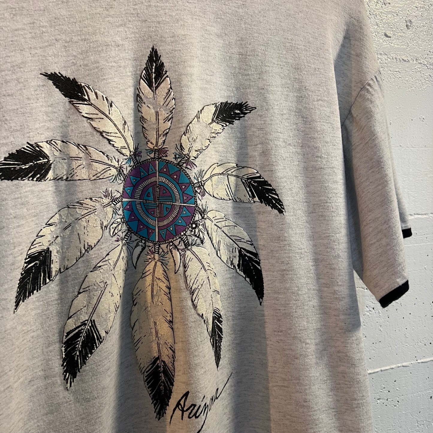 Vintage 90's Contrast Layered Arizona 'Dream Catcher' Graphic T-Shirt - Size Medium - Ash Heather Gray