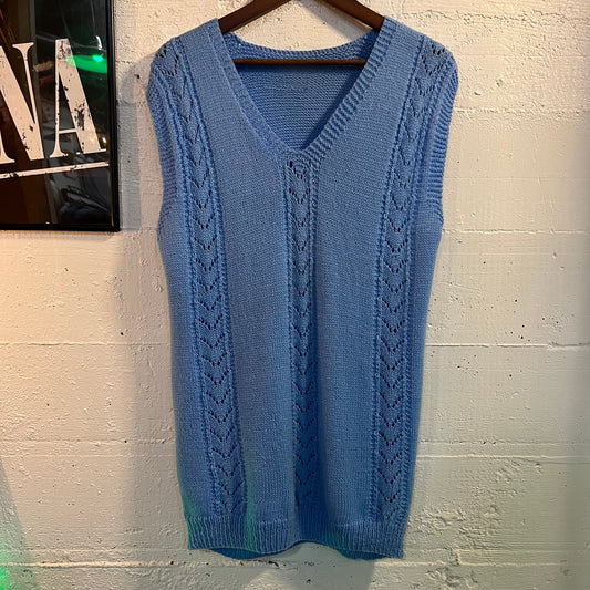 Vintage Knitted Handmade Fancy Sweater Vest - Size Large - Baby Blue