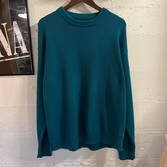 Vintage 90's Eddie Bauer Knit Cotton Crewneck Sweater - Size Large - 100% Cotton - Teal