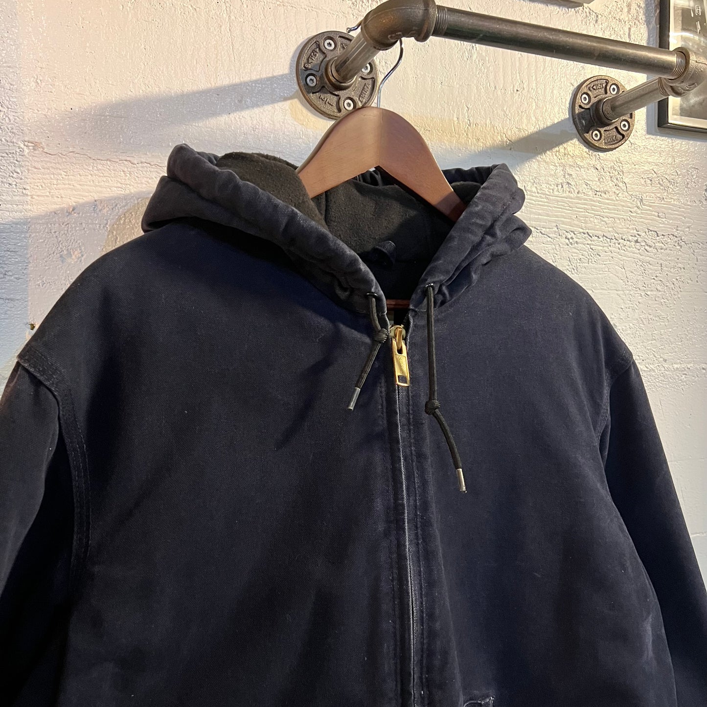 Vintage Carhartt J130 MDT Duck Canvas Hooded Jacket - Size Medium - Navy Blue