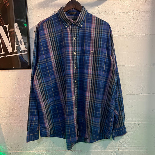 Vintage Colours By Alexander Julian Plaid Button Down Oxford Shirt - Size XL - Blue/Purple/Violet