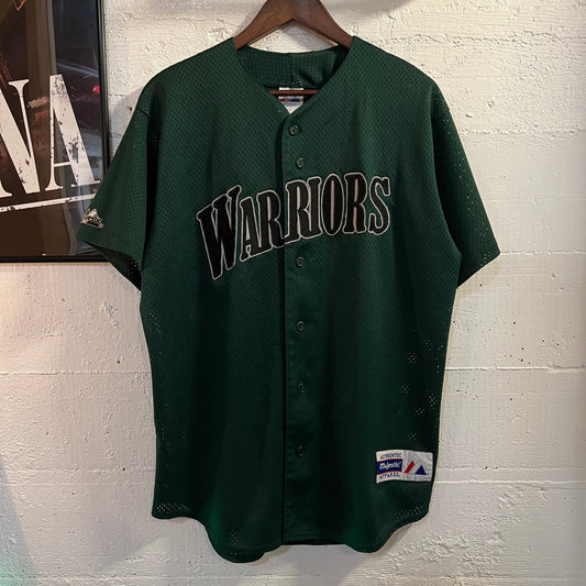 Vintage 90's Majestic Warriors #9 Mesh Baseball Jersey - Size Medium - Made In USA - Forest Green/Grey/Black