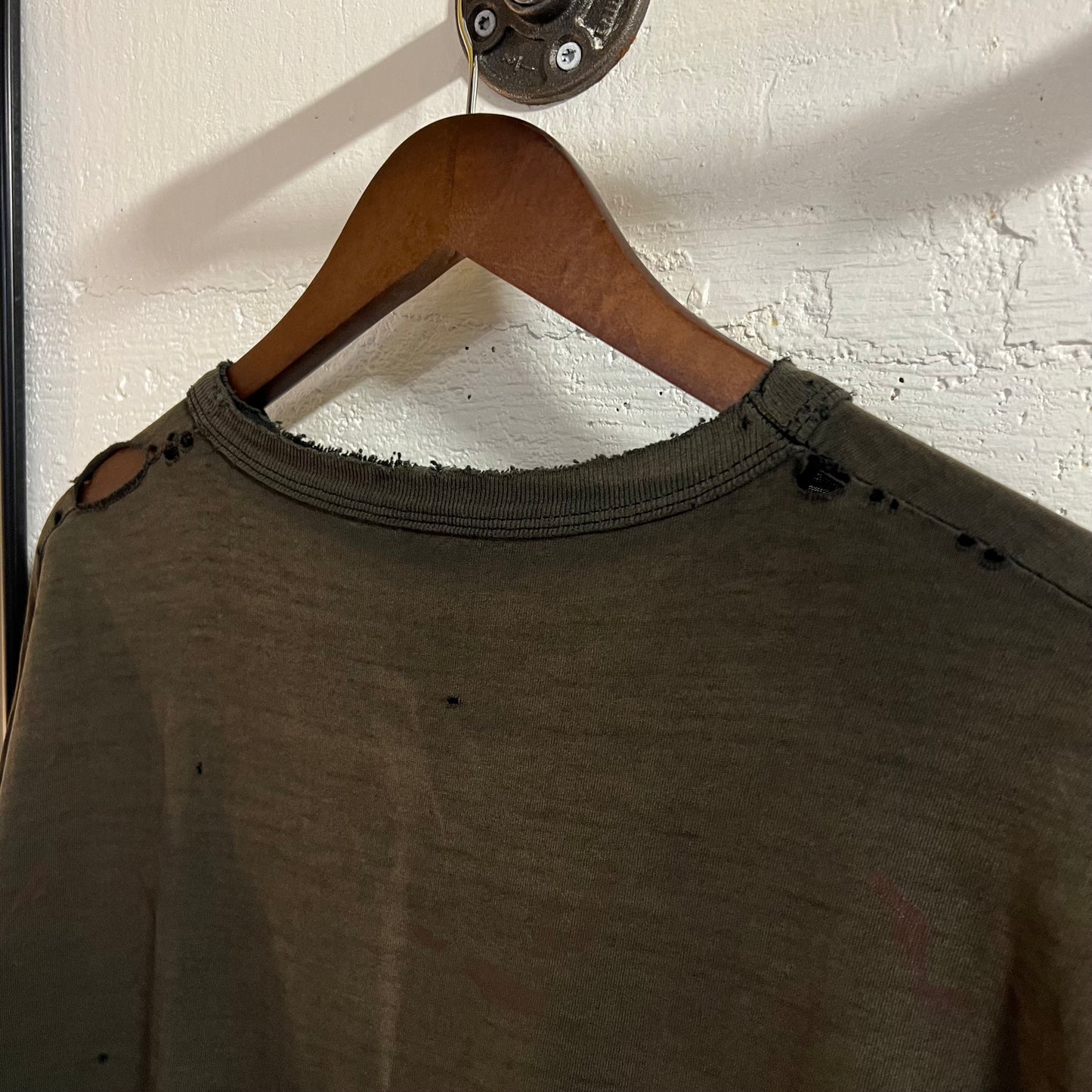 Vintage 90's Exceptionally Distressed Russell Athletic Blank T-Shirt - Size XL - Made In USA - Faded Black