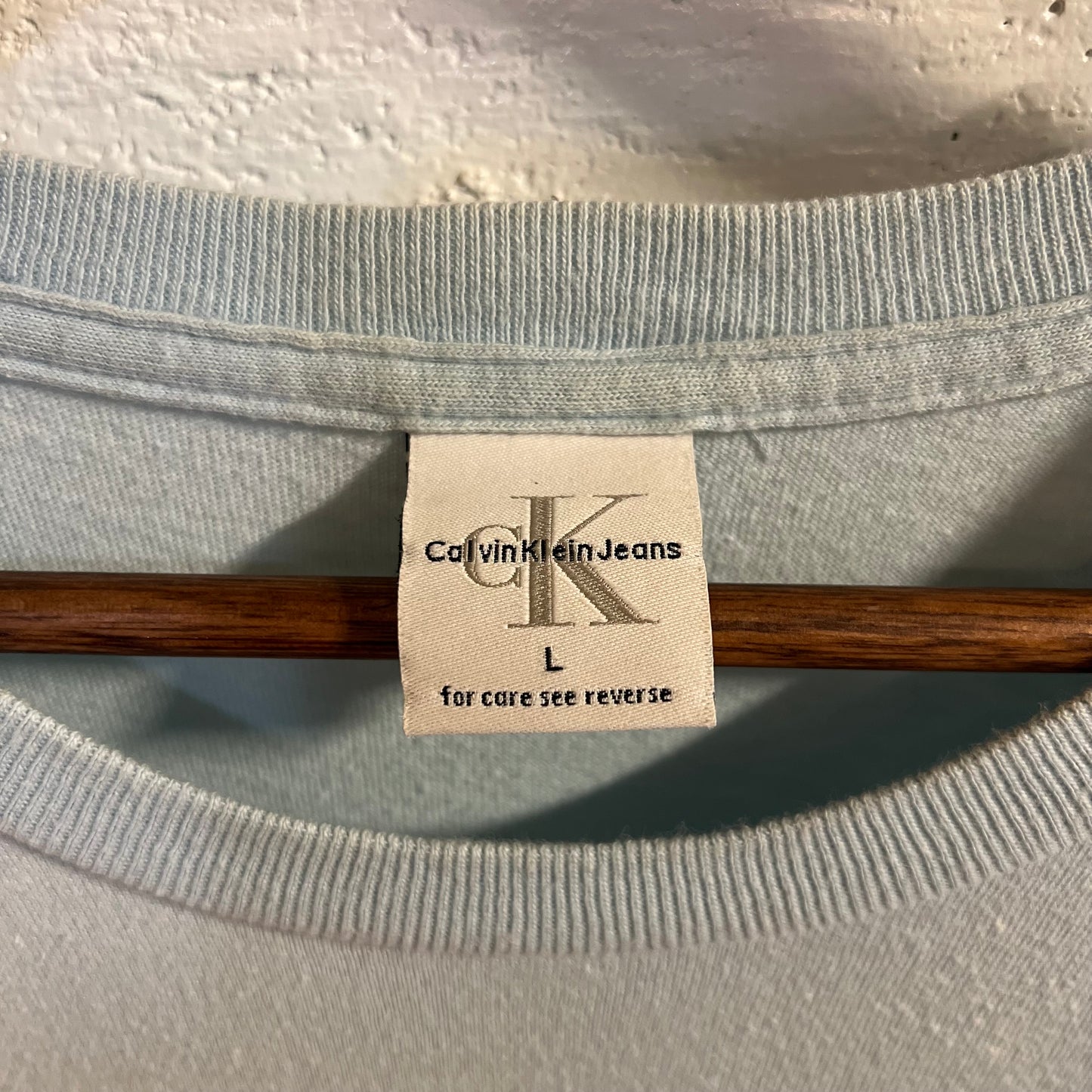 Vintage 90’s Calvin Klein Jeans Graphic T-Shirt - Size Large - Made In USA - Sky Blue