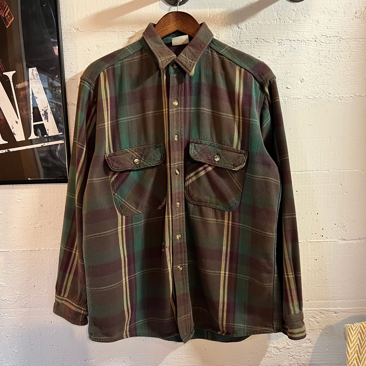 Vintage 90’s Five Brothers Tartan Plaid Flannel - Size Large - Made In USA - Purple/Brown/Green/Tan