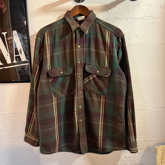 Vintage 90’s Five Brothers Tartan Plaid Flannel - Size Large - Made In USA - Purple/Brown/Green/Tan