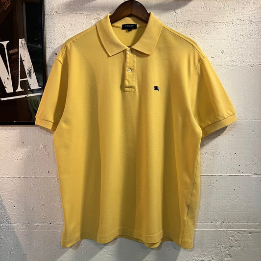 Vintage 2000's Burberry London Short Sleeve Embroidered 'New Brinson' Logo Polo Shirt - Size 7 (Medium) - Yellow - Made In Spain