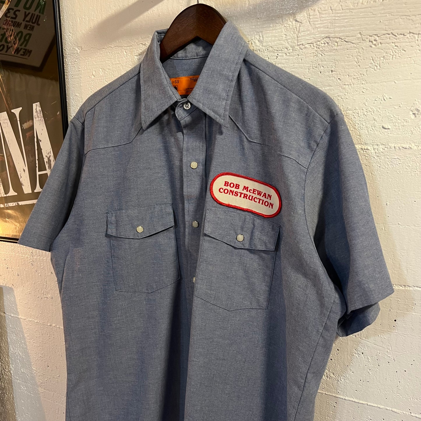 Vintage 70's/80's Red Kap Short Sleeve Chambray Western Yoke Pearl Snap Work Shirt - Size Large - Made In USA - Light Blue