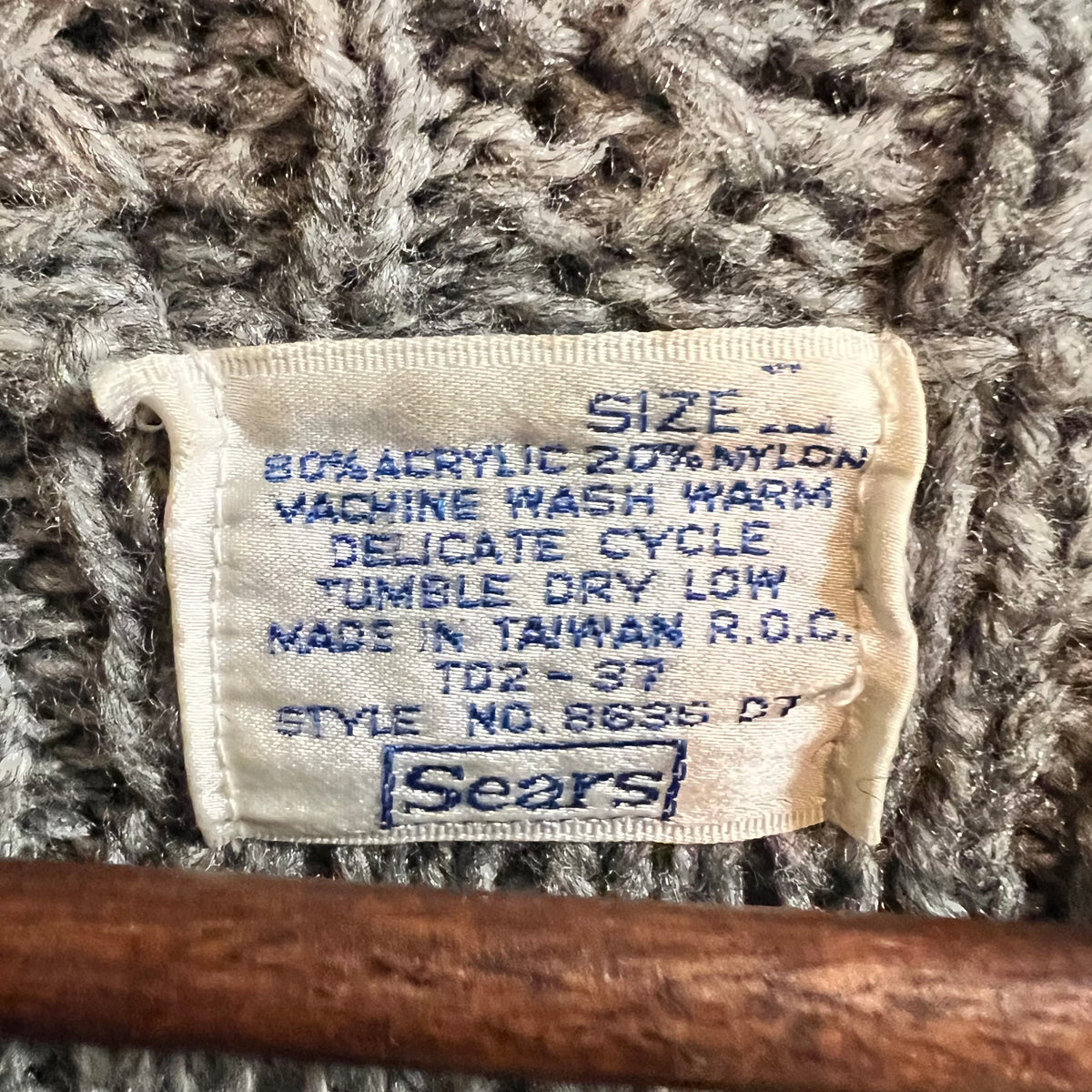 Vintage 70’s/80’s Sears Chunky Knitted Shawl Collar Cardigan Sweater - Size Large - Grey