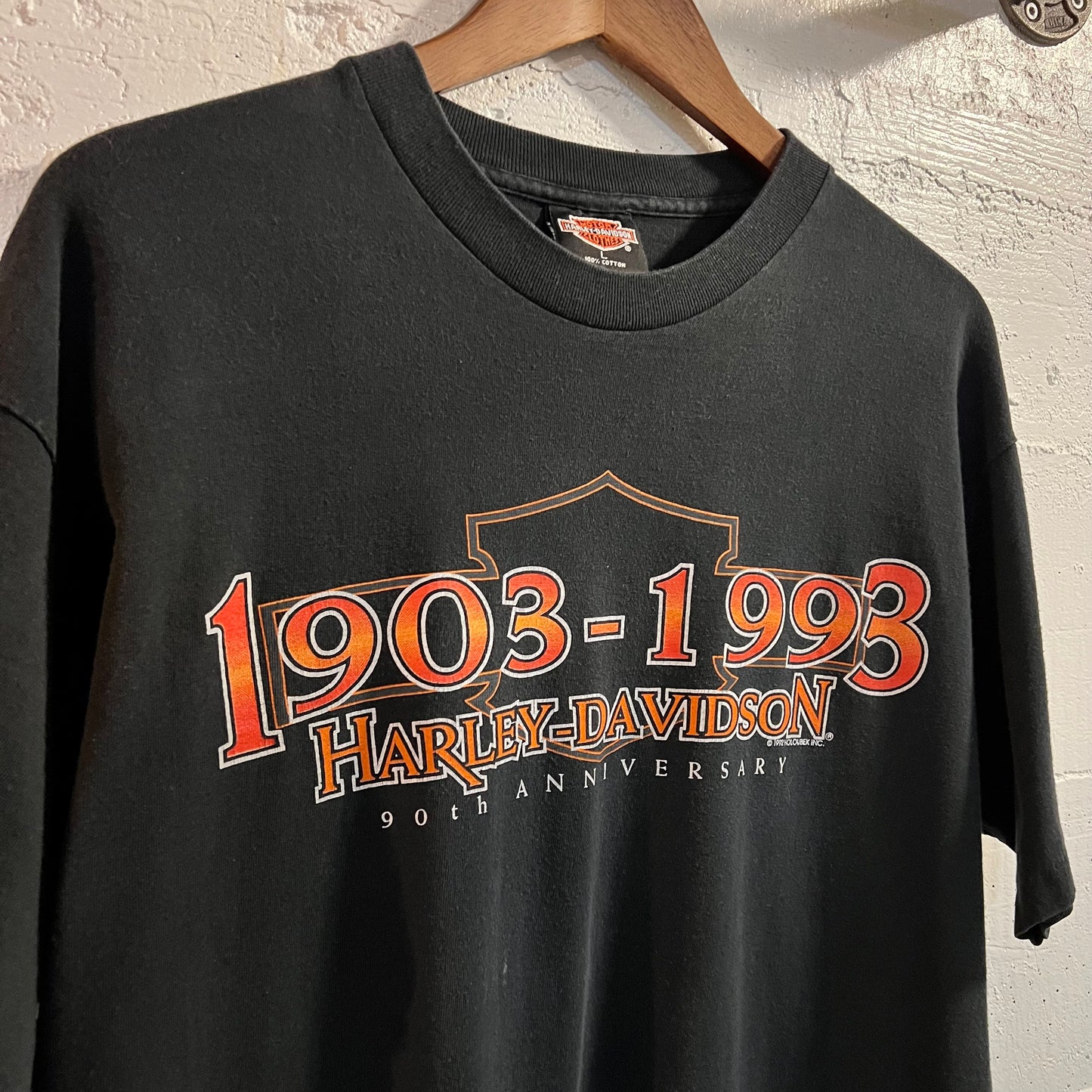 Vintage 1993 Harley Davidson 90th Year Anniversary 'Kona Hawaii' Single Stitch T-Shirt - Size Large - Made In USA - Black