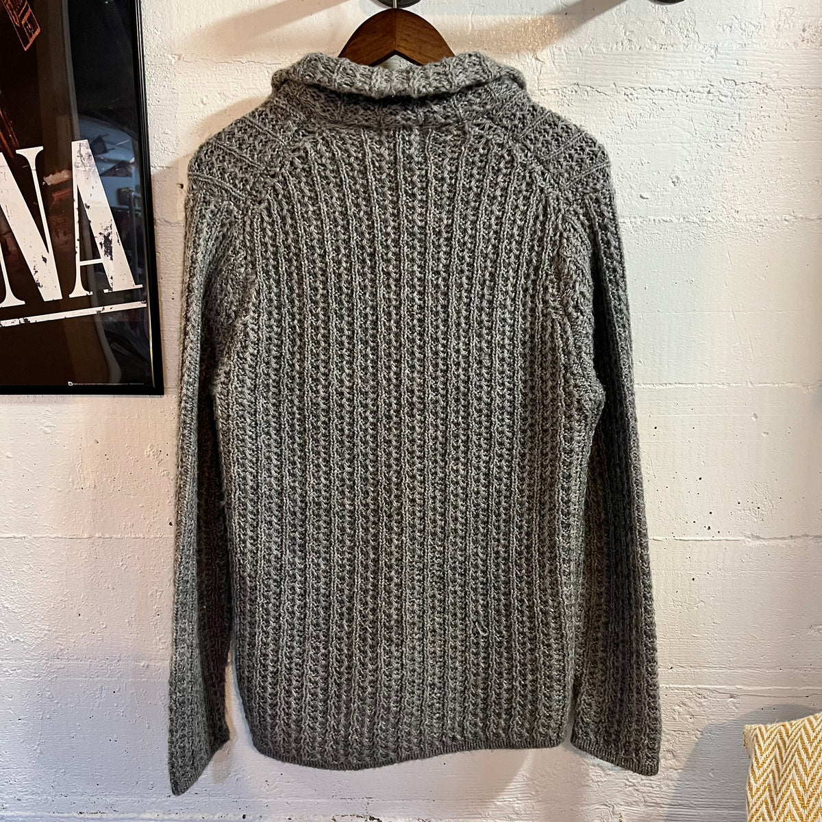 Vintage 70’s/80’s Sears Chunky Knitted Shawl Collar Cardigan Sweater - Size Large - Grey