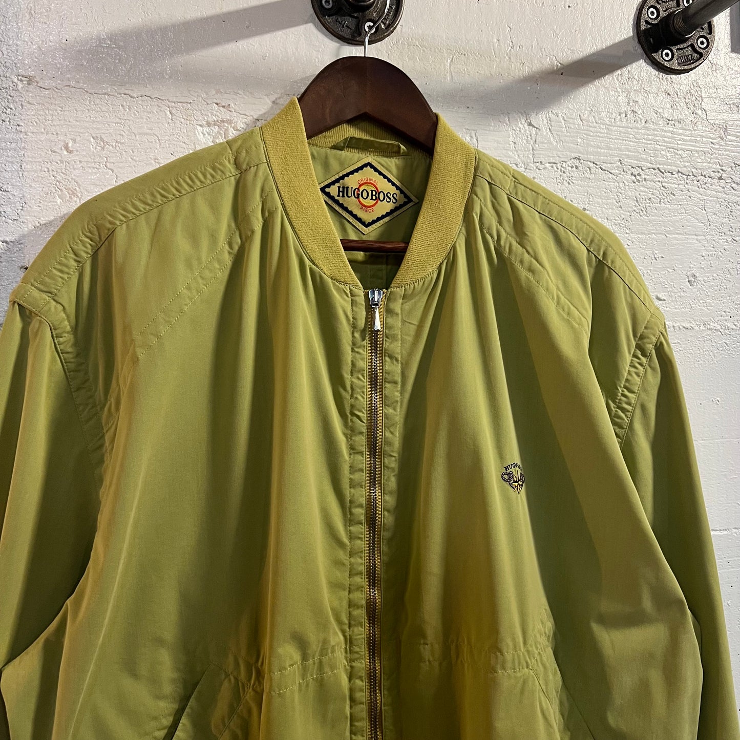 Vintage 1990's Hugo Boss Satinized Lightweight Bomber Jacket - Size Large - Chartreuse  Green